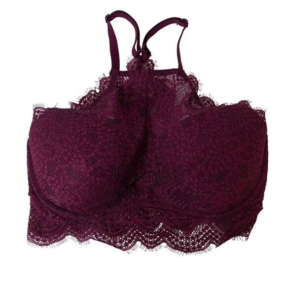PINK Victoria’s Secret High-Neck Wine Colored Eyelash Push Up Bralette - Size Sm - Picture 2 of 8